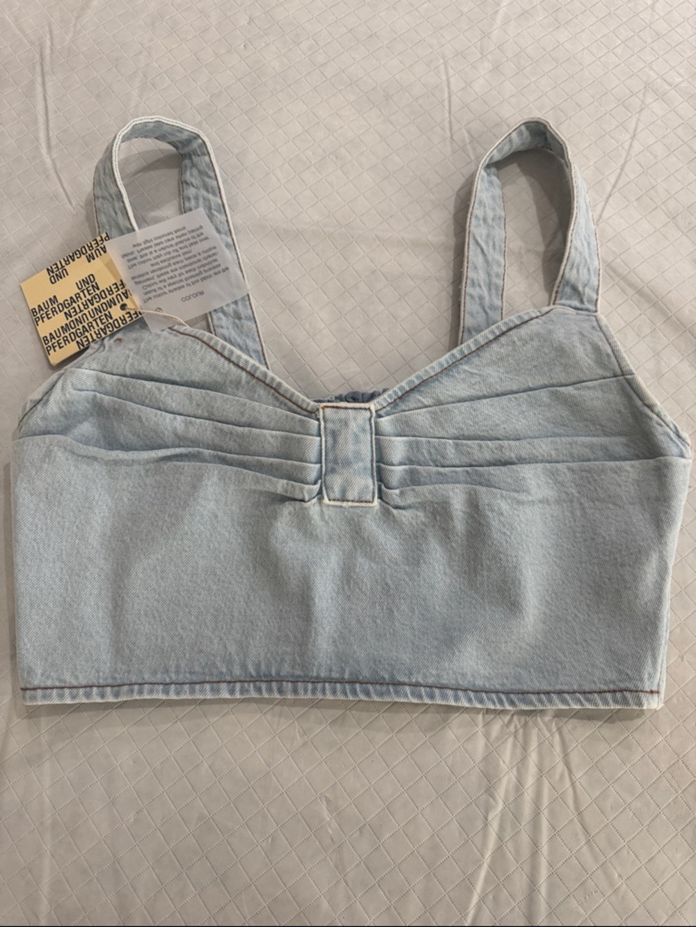 Light Blue Denim Crop Top with Pleat Detail